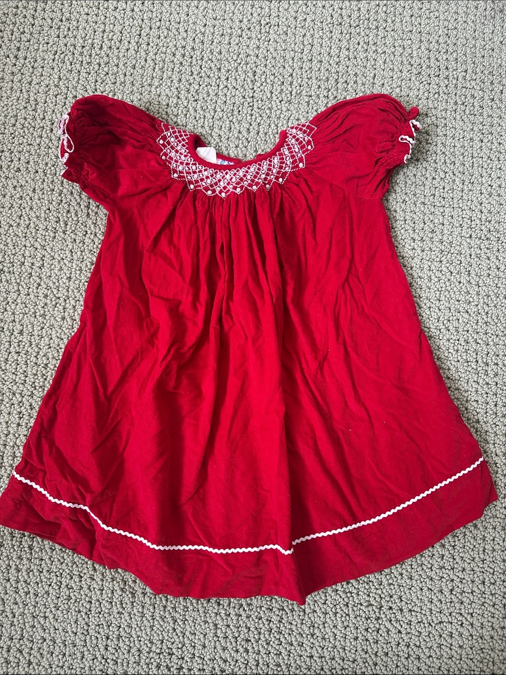 Vintage 18M red corduroy pearl embroidered holiday dress